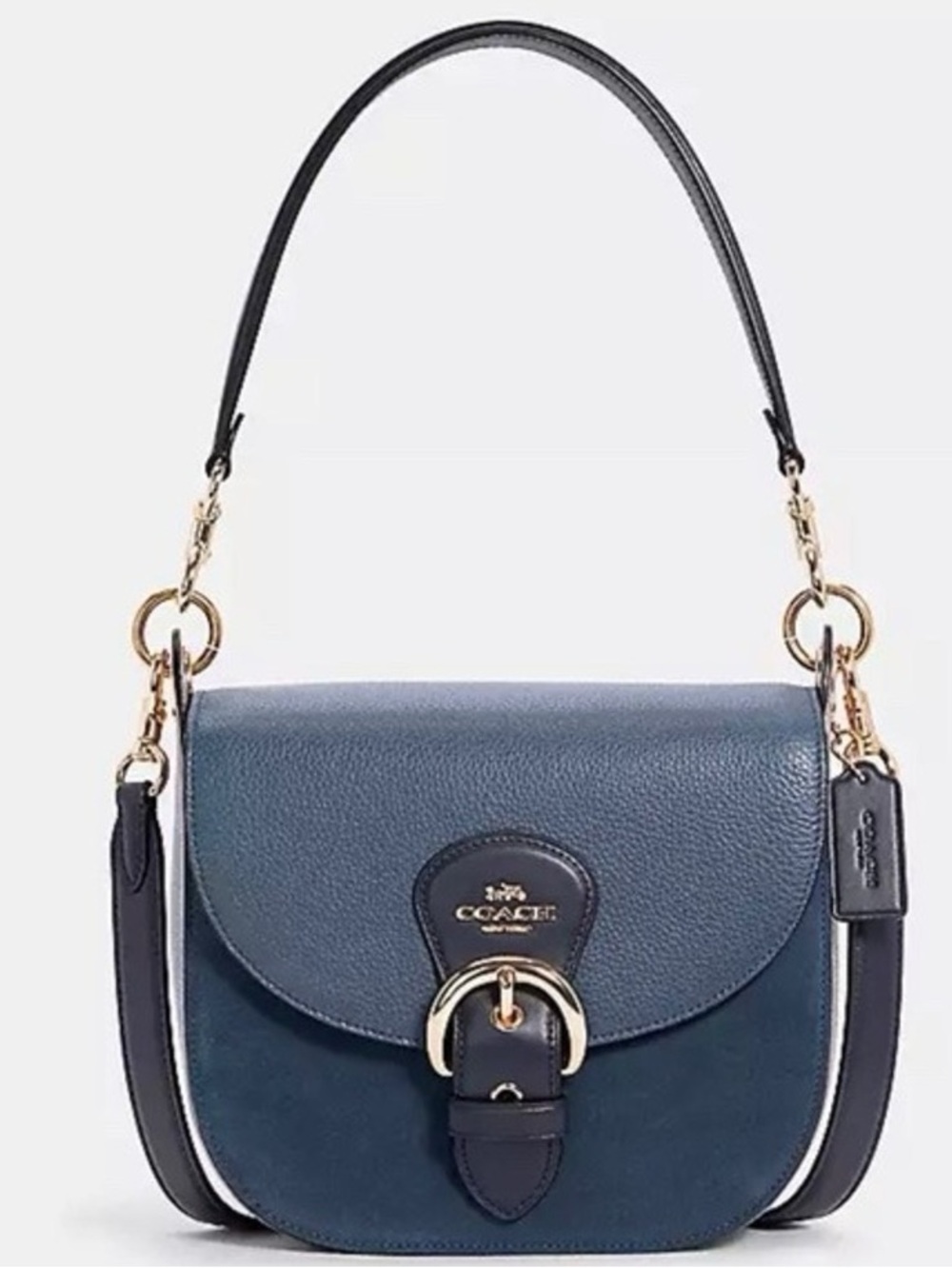 Coach Blue Pebbled Leather Suede Kleo Bag 23 Gold Hardware NWOT NO STRAP